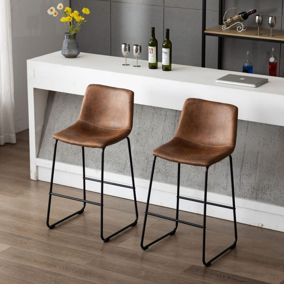 Home Beyond Synthetic Leather Barstools Armless, Set of 2, Brown