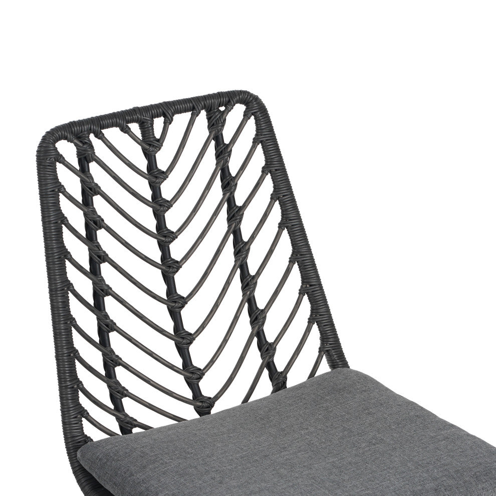 Azlee Outdoor Wicker Dining Chairs With Cushions, Set of 2, Gray