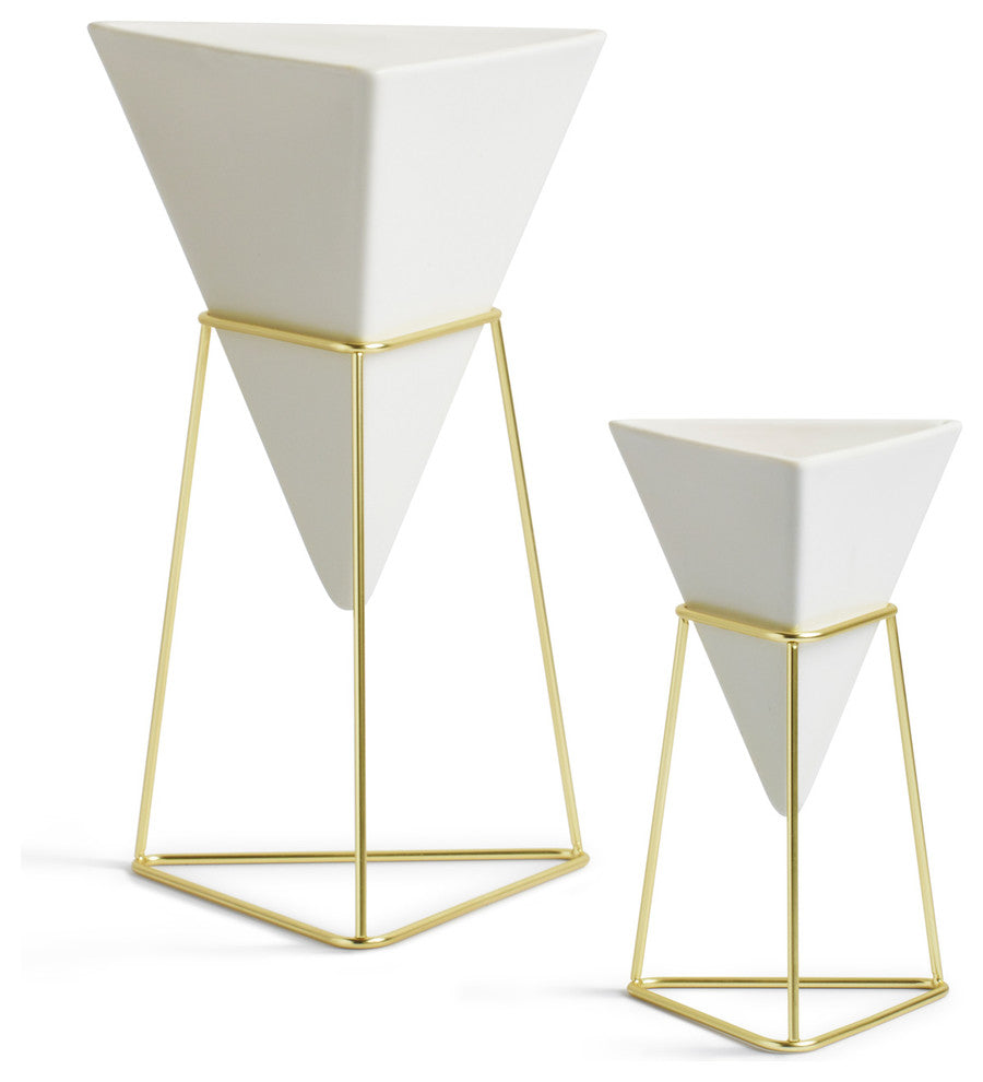 2-Piece Trigg Desk Vessel White and Brass Set