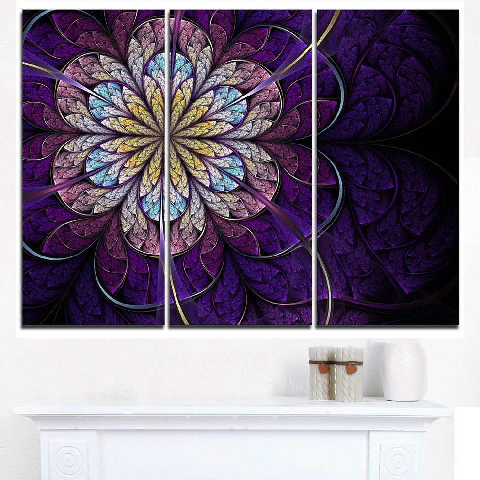 "Blue and Pink Large Fractal Flower" Metal Wall Art, 3 Panels, 36"x28"