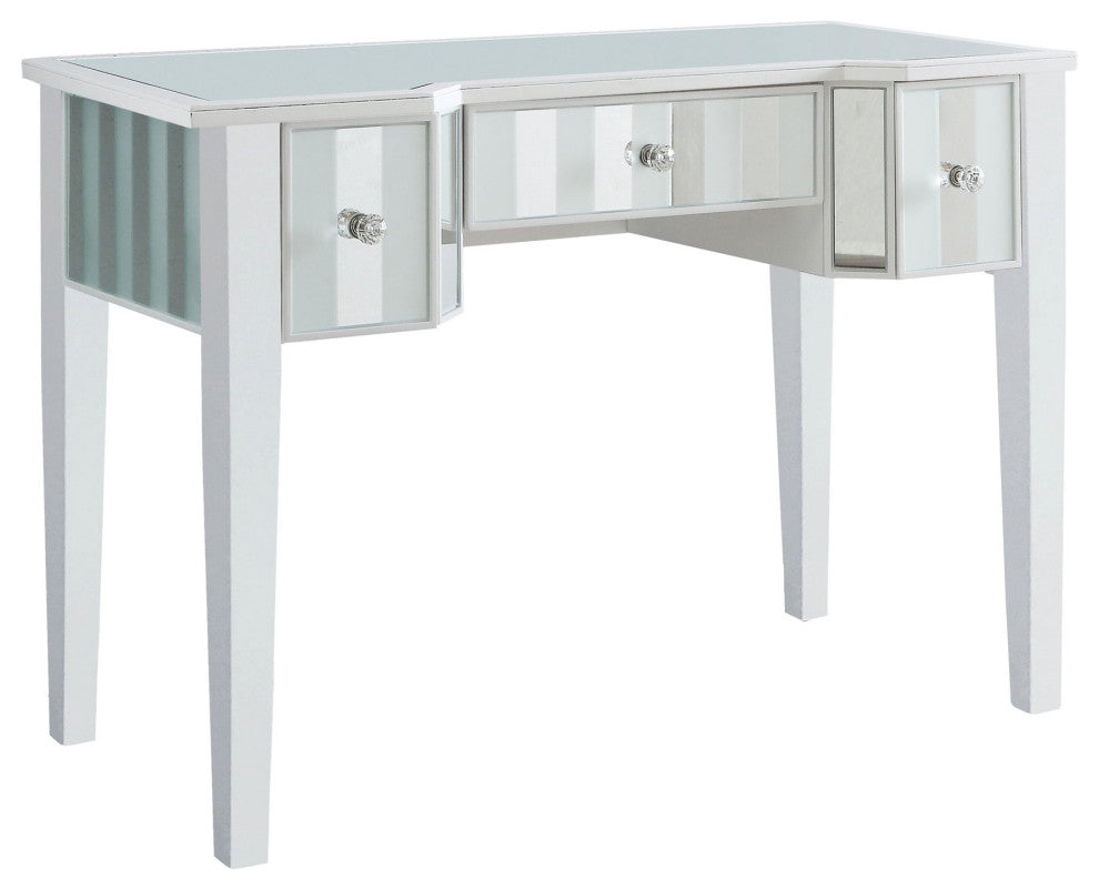 Contemporary Vanity Set, Elegant Mirrored Design With Tri Folding Mirror, White