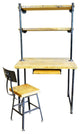 Salvaged Wooden Desk, Built, In Shelving Unit, Pipe Legs, 30x60x30, Natural Wood