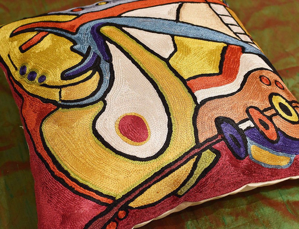 Bass Dance by Alfred Gockel Accent Pillow Cover-Handembroidered Art Silk 18x18"