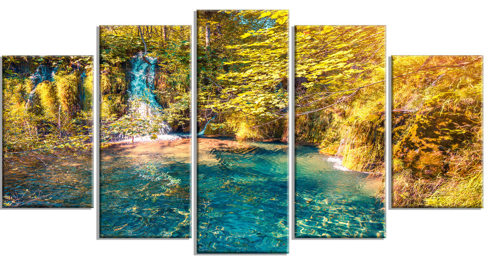 Plitvice Lakes National Park, Large Landscape Canvas Print, 60"x32", 5 Panels