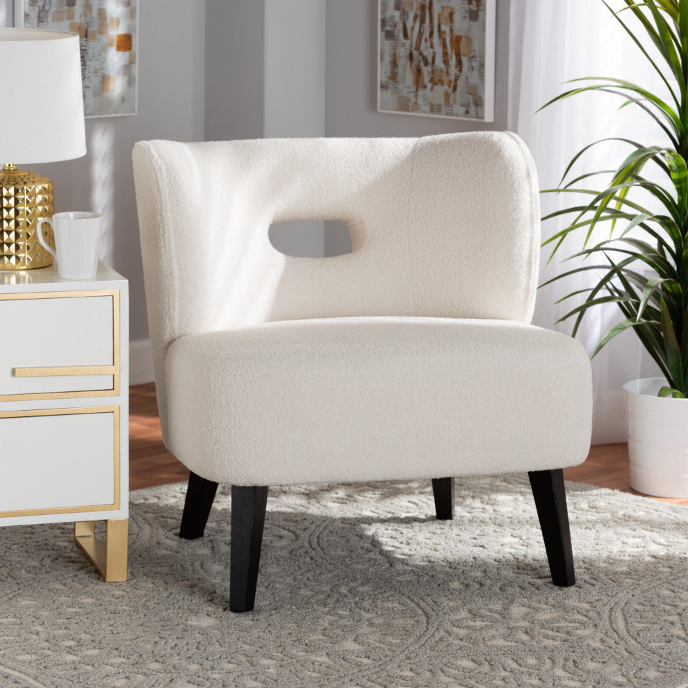 Naara Contemporary Ivory Boucle Upholstered and Black Finished Wood Accent Chair
