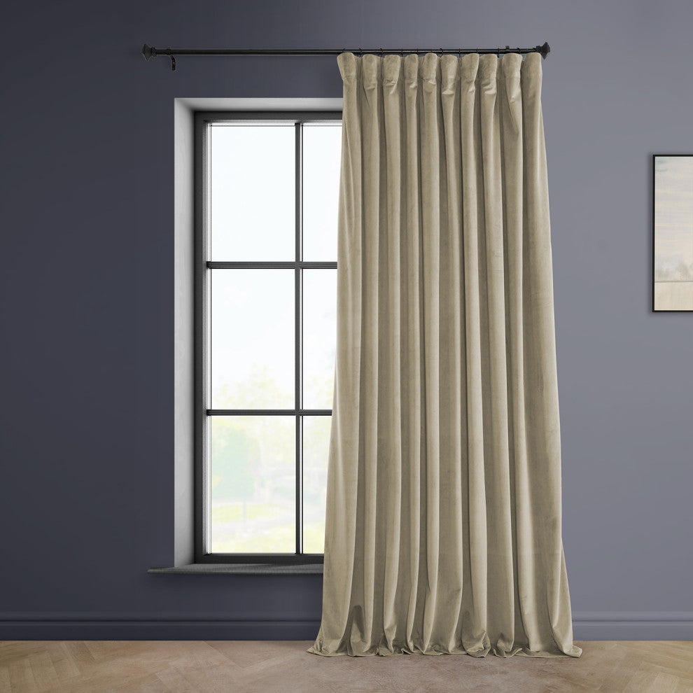 Heritage Plush Velvet Extrawide Curtain Single Panel, Light Beige, 100"w X 108"l