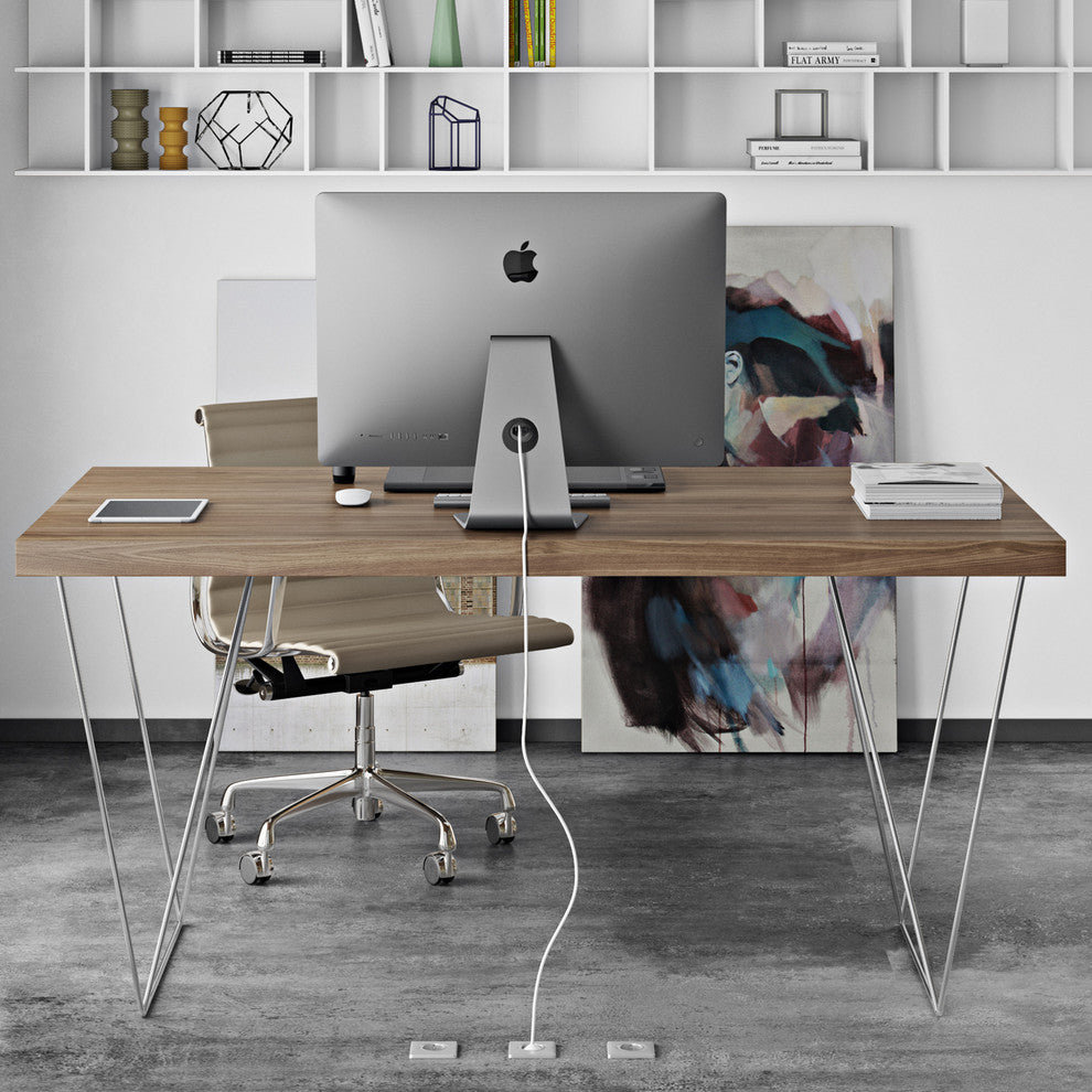 Modern Home Office Wire Leg Desk, Walnut/Chrome