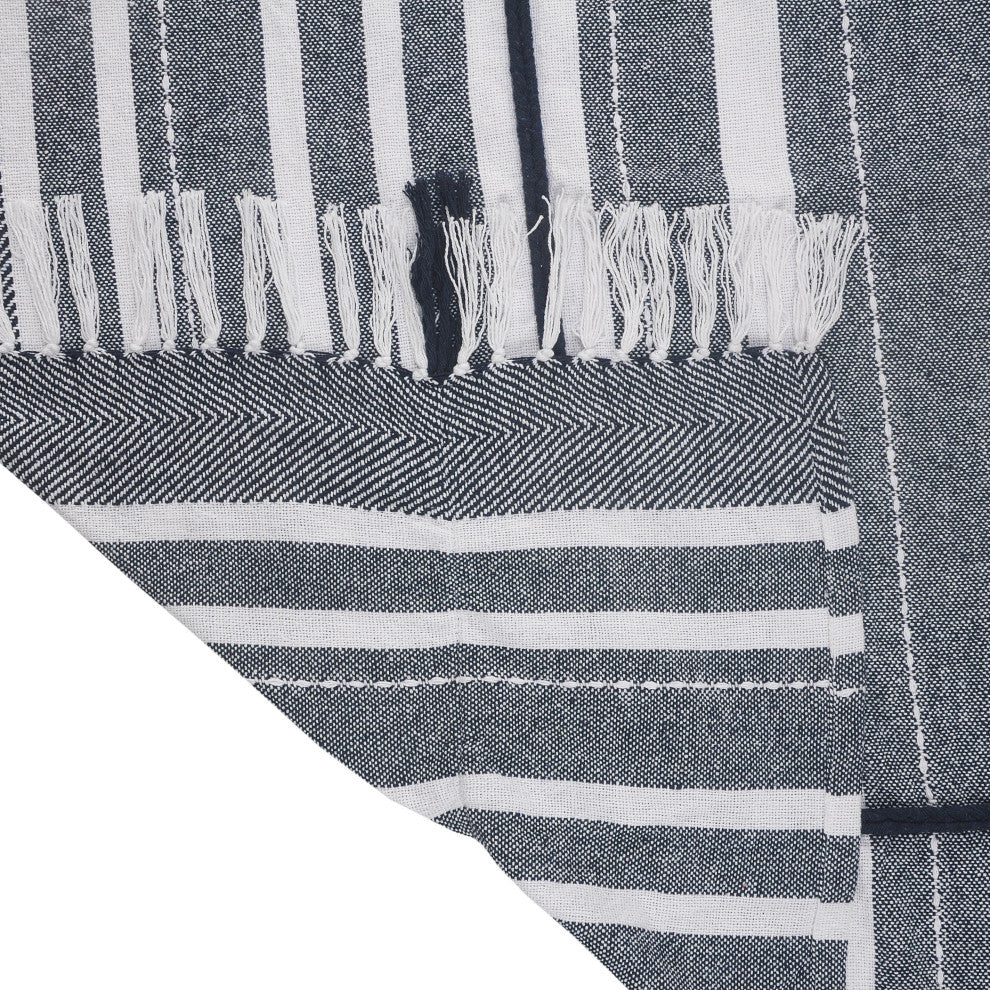 Horizontal Striped and Textured Throw Blanket with Fringe