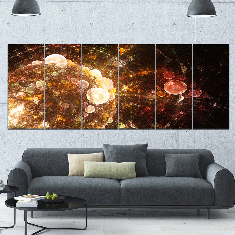 Brown World Bubbles Water Drops, Floral Canvas Art Print, 70"x28", 6 Panels