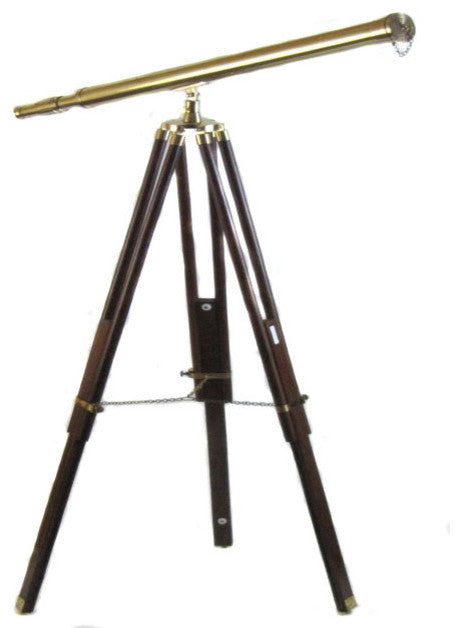Urban Designs Antique Replica Brass Telescope With Wood Tripod Floor Stand