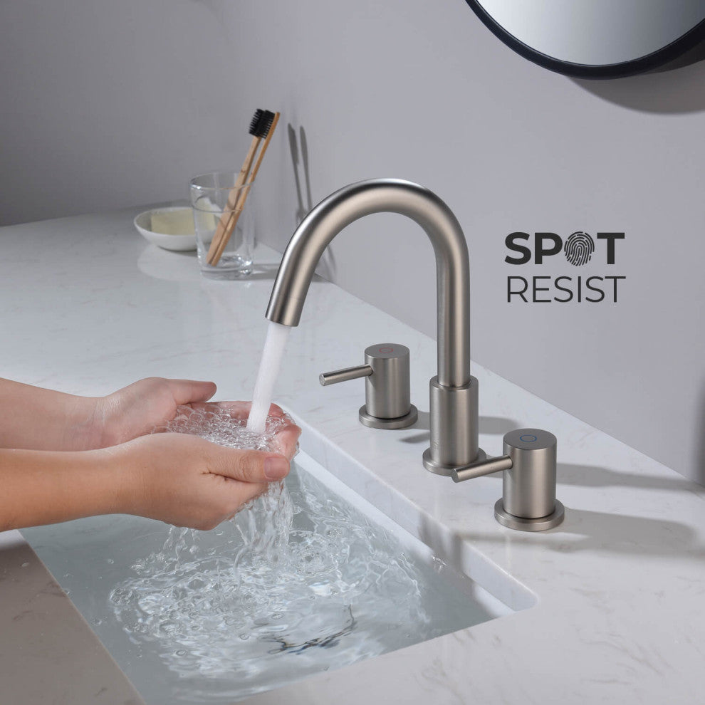 Circular Widespread Sink Faucet With Pop-Up Drain, Brush Nickel