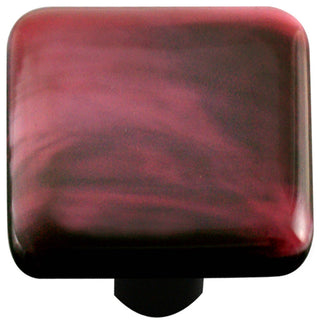 Square Glass Swirl Knob, Dark Cranberry Swirl