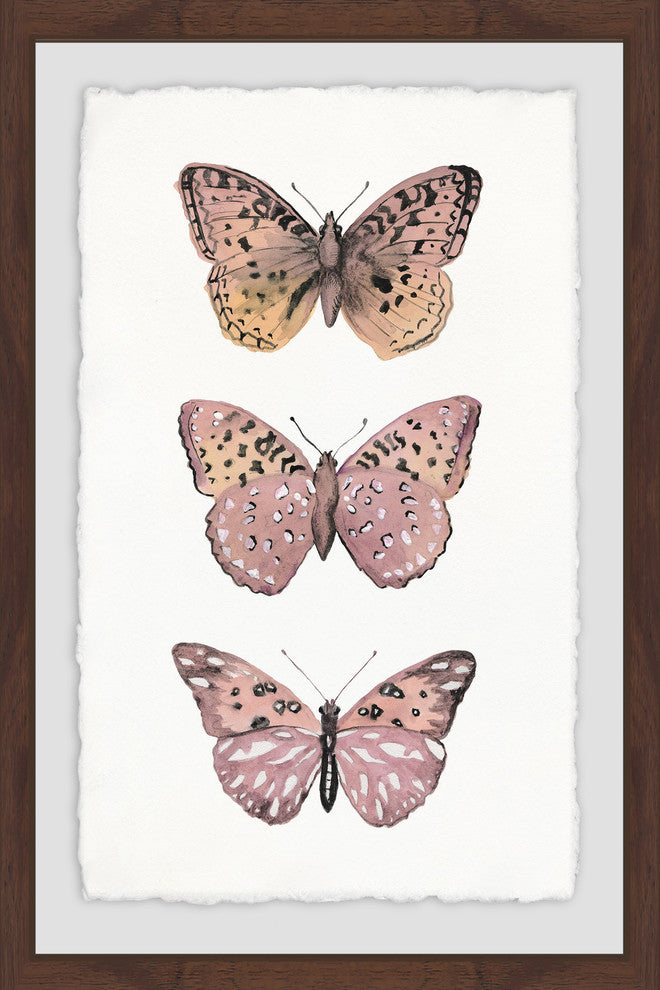 "Pink Butterfly Trio" Framed Painting Print, 24"x36"