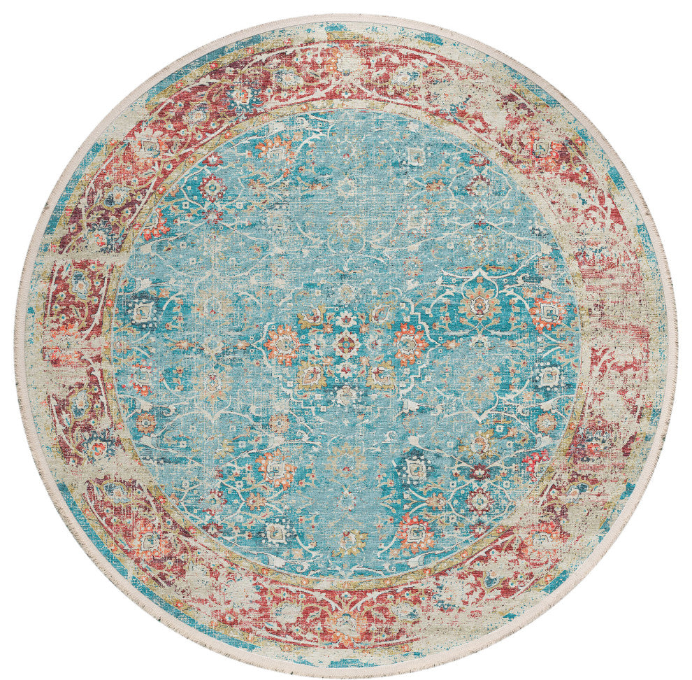 Indoor/Outdoor Marbella MB2 Mediterranean Machine Washable 8' x 8' Round Rug