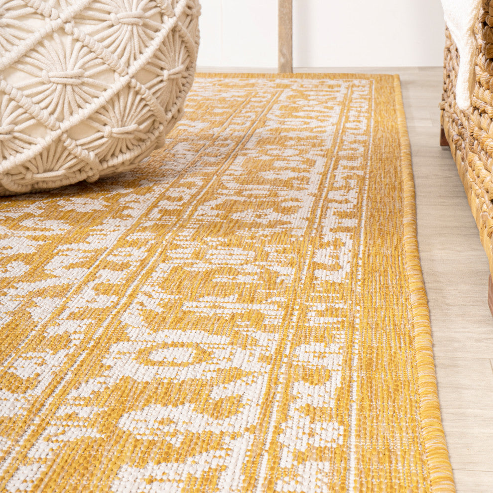 Malta Boho Medallion Textured Weave Indoor/Outdoor, Yellow/Cream, 5' Square