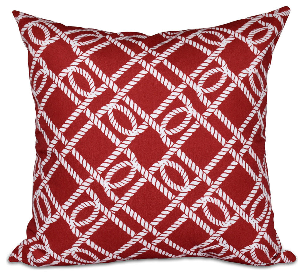 Know The Ropes, Geometric Print Pillow, Red, 16"x16"
