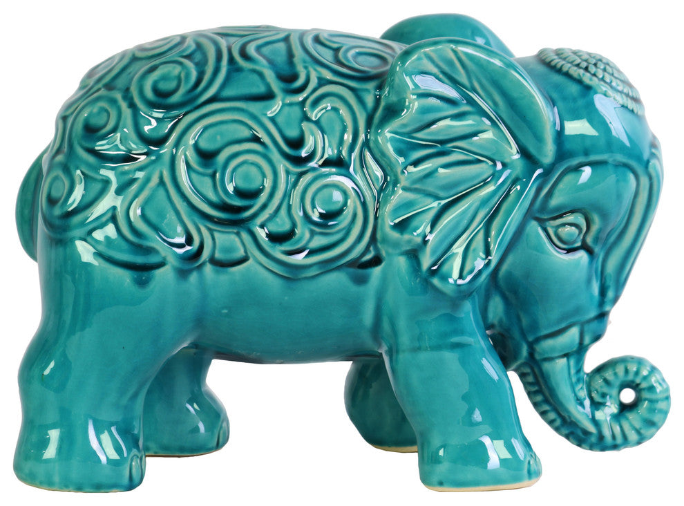 Ceramic Standing Elephant Figurine, Turquoise