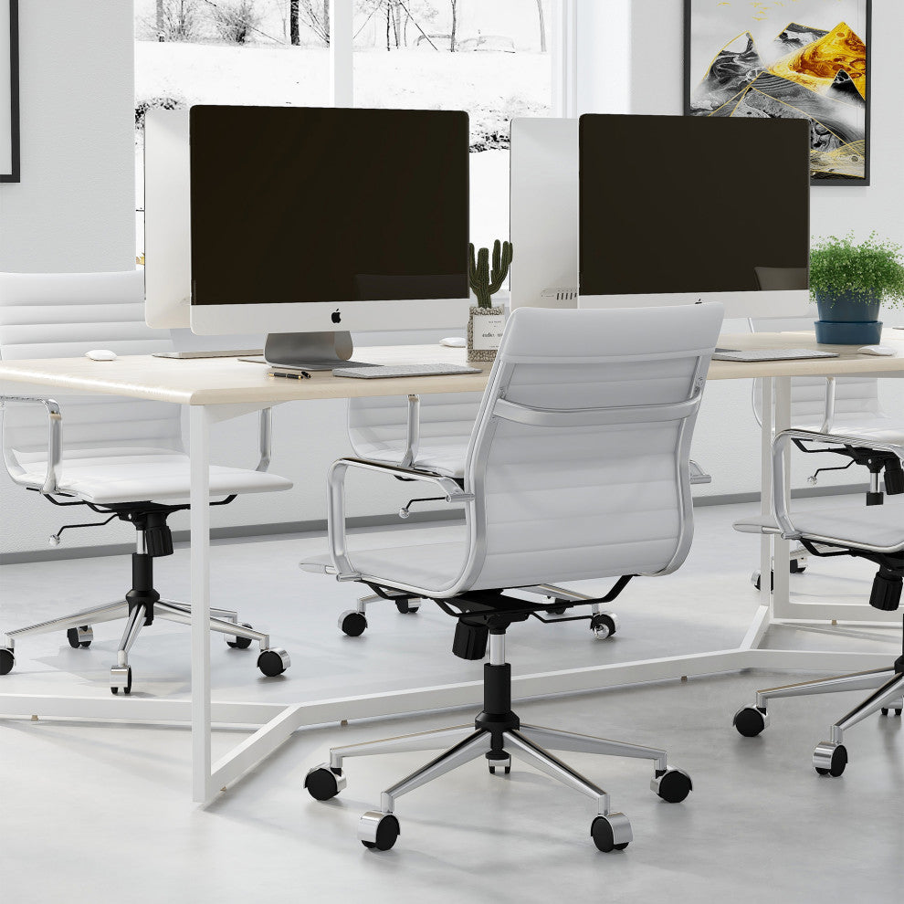 LUXMOD Mid Back PU Computer Office Desk Chair, White