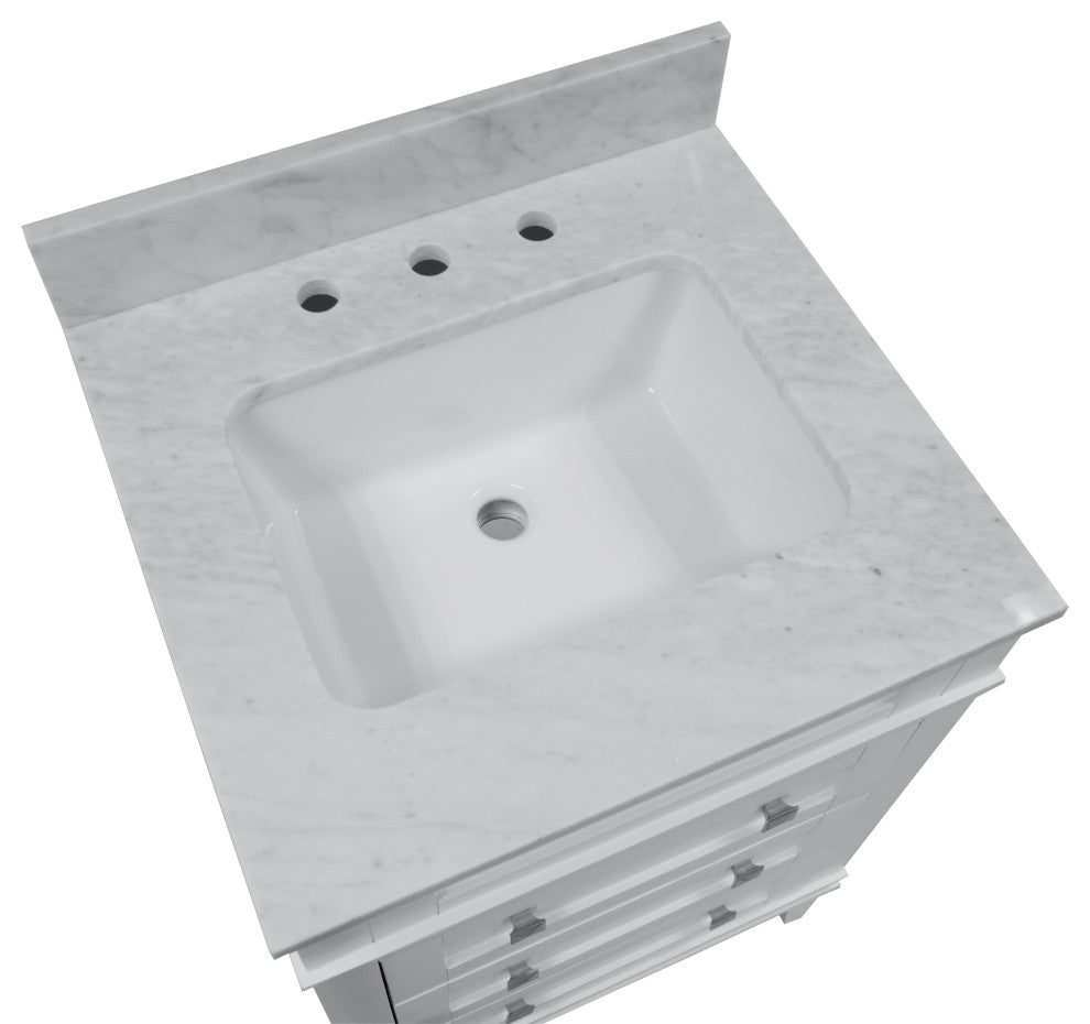 Eleanor 24" Bathroom Vanity, White, Carrara Marble