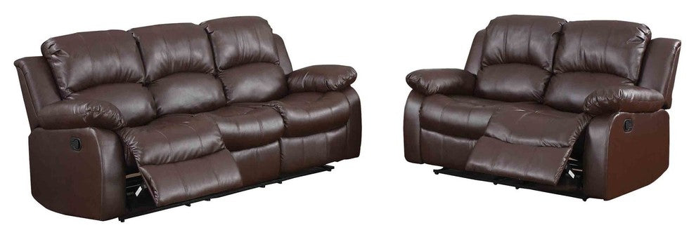 2-Piece Ciabola Set Double Reclining Sofa and Love Seat, Leather Brown