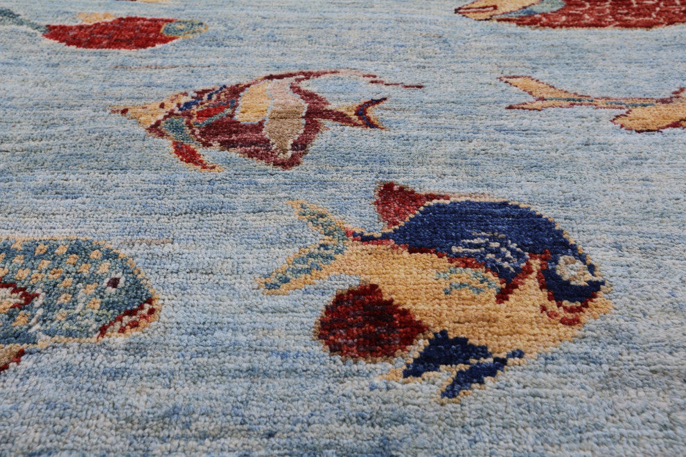Fish Design Gabbeh Hand Knotted Wool Rug 6' 2" X 9' 7" Q8327
