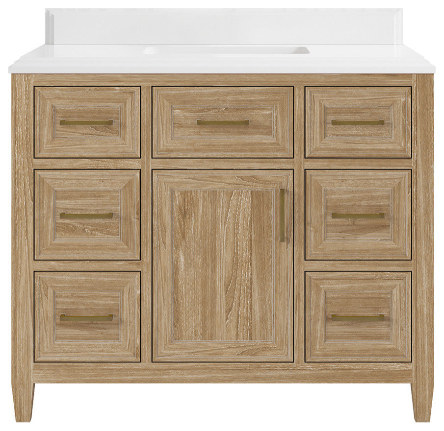 Santa Monica 42 Single Sink Bath Vanity in Whitewashed Teak 1.5" White Quartz