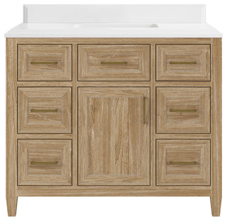 Santa Monica 42 Single Sink Bath Vanity in Whitewashed Teak 1.5" White Quartz