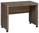 Modern Desk, Wooden Frame With Wheels & Tempered Glass, Aged Walnut Finish