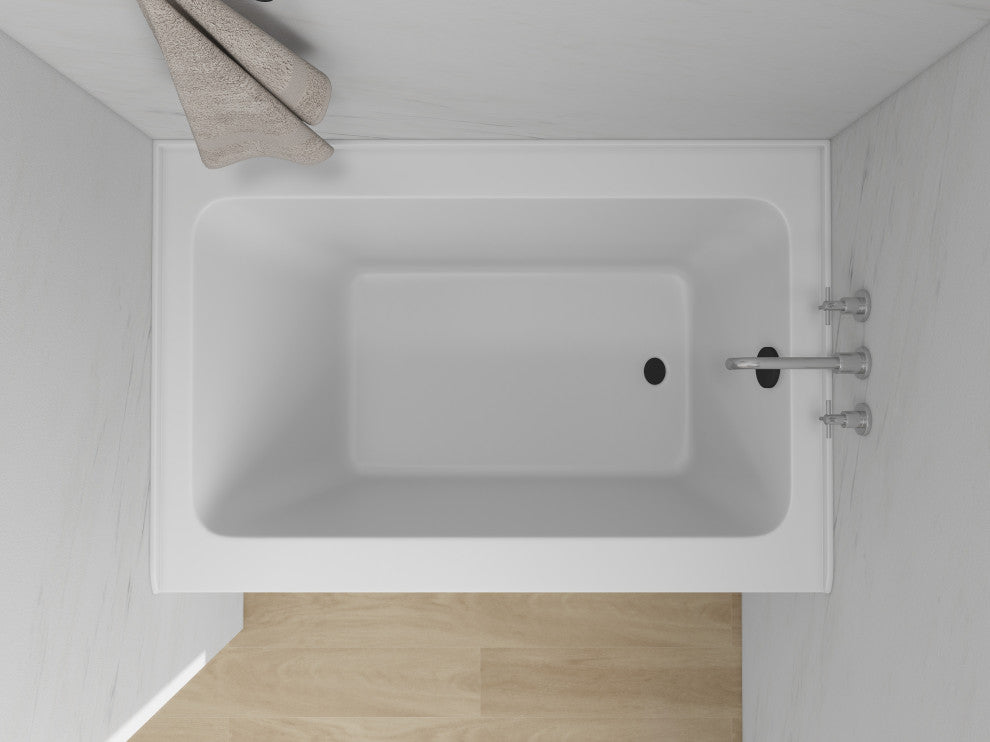 Vanity Art Alcove Soaking Acrylic Bathtub, White/Matte Black, 48"x32", Right