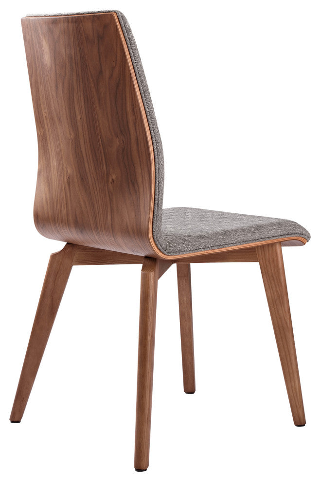 Archie Mid-Century Dining Chair, Walnut Finish and Gray Fabric, Set of 2