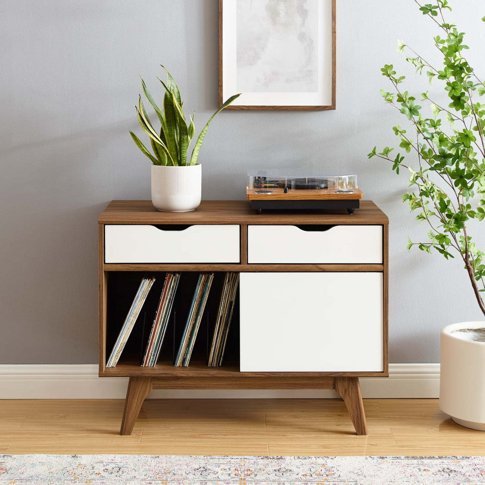 Sofa Side Table Display Stand, Wood, Brown Walnut White, Modern, Lounge