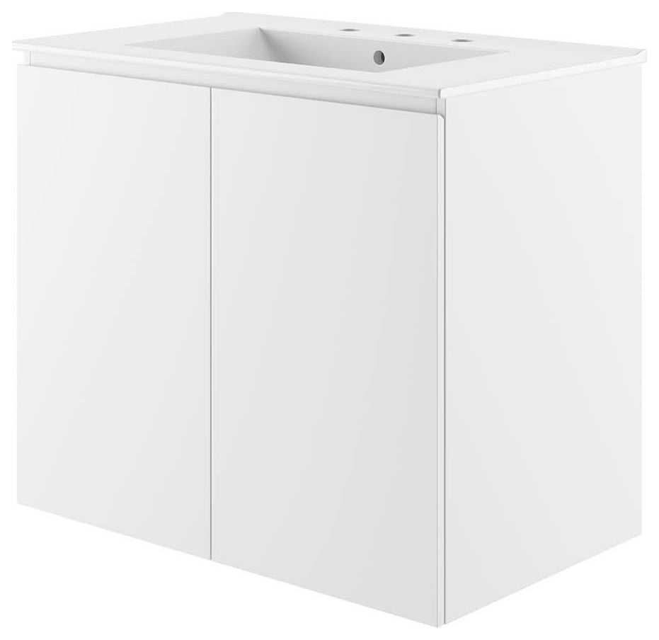 Sink Vanity Cabinet, Wall Mount, White, Ceramic, Modern, Hotel Bathroom