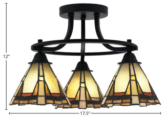 Paramount 3-Light Semi-Flush Light, Matte Black, 7" Zion Art Glass