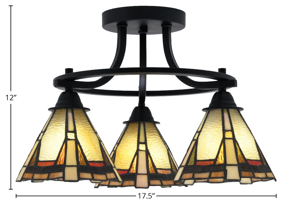 Paramount 3-Light Semi-Flush Light, Matte Black, 7" Zion Art Glass