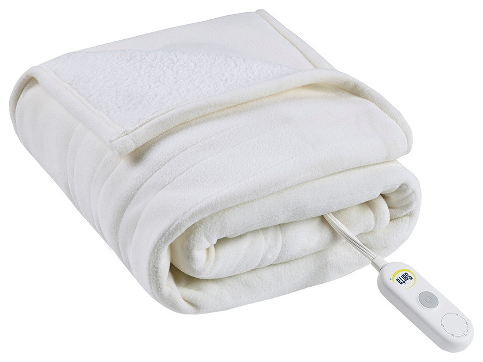 Serta Fleece to Sherpa Heated 50x60" Fleece Sherpa Electric Throw Blanket, White