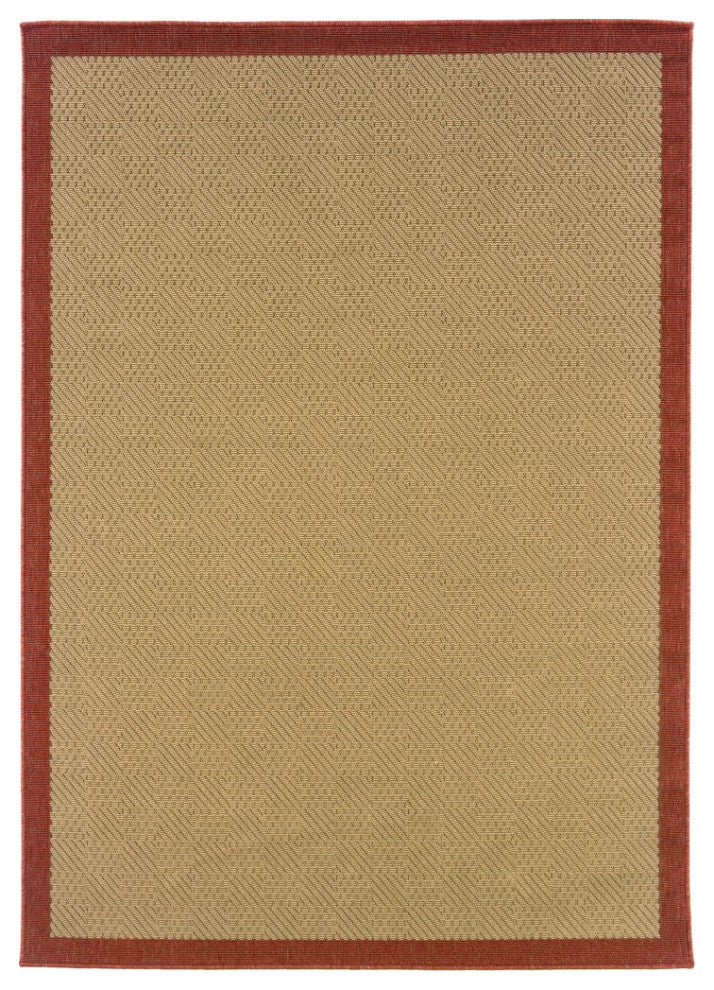 9"x13" Beige and Red Plain Indoor Outdoor Area Rug