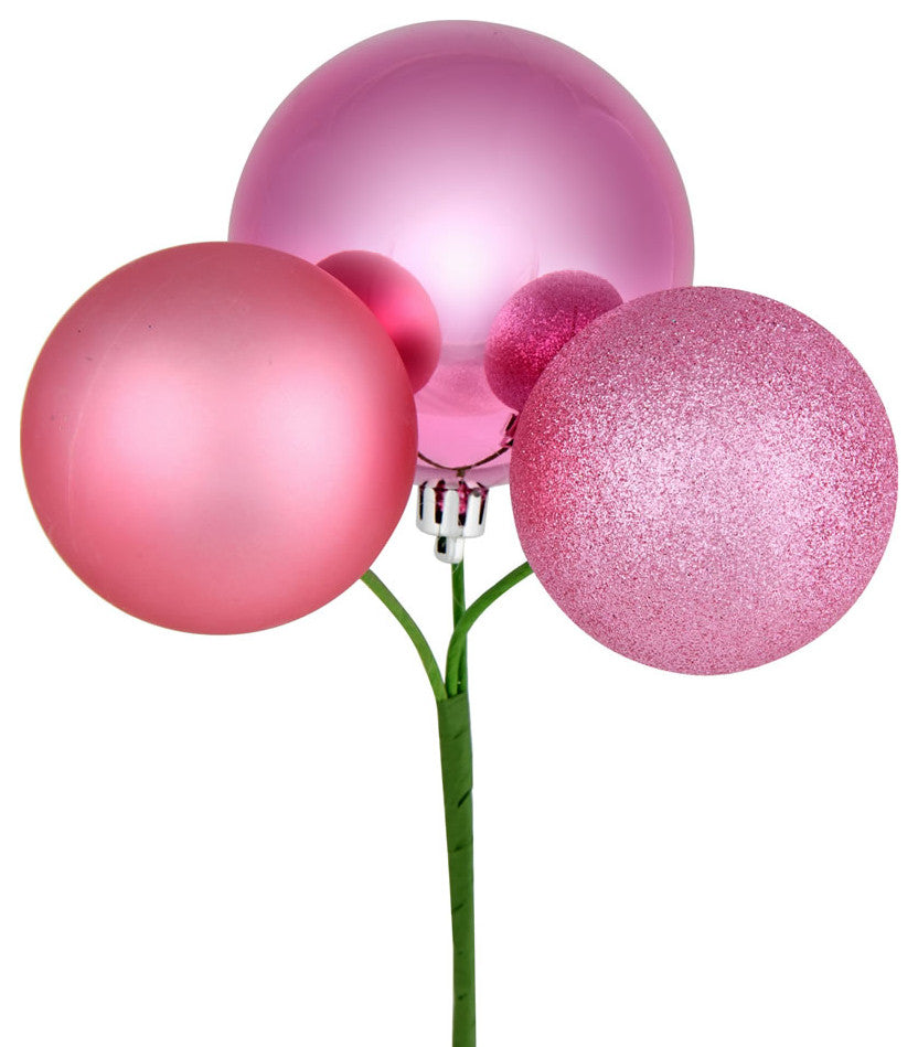 Vickerman N193079 18" Pink Ball Ornament Christmas Pick