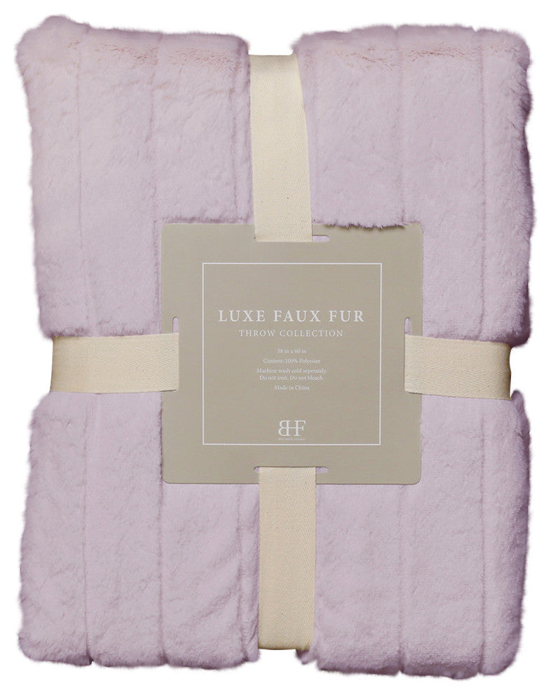 Luxe Mink Pom Pom Faux Fur Throw Blanket, Lavender