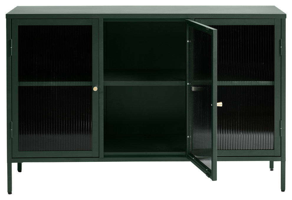 Metal & Glass 3-door Sideboard, Green