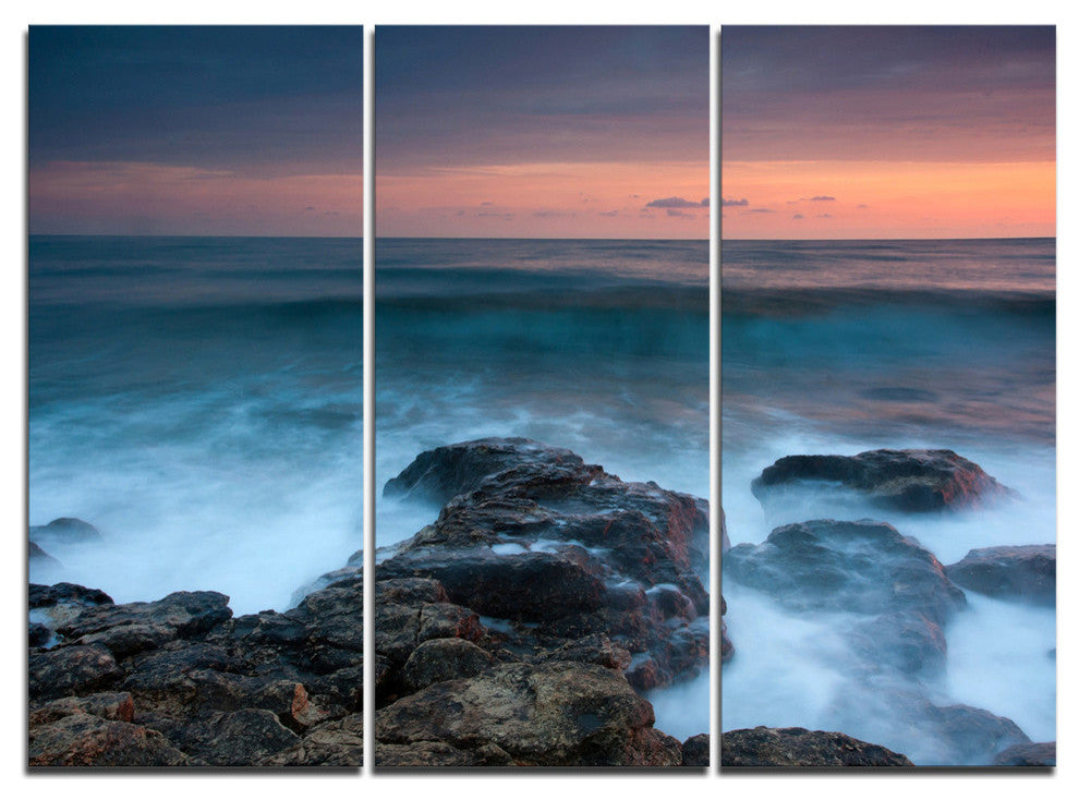 "Rocky Beach and White Waves" Metal Wall Art, 3 Panels, 36"x28"