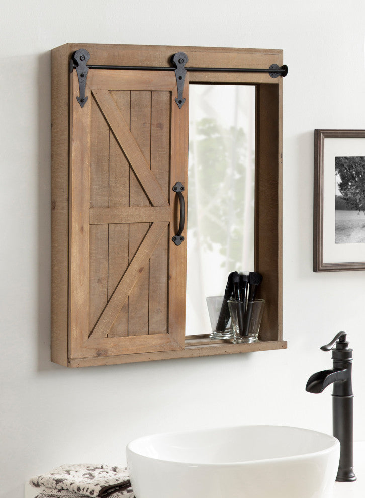 Cates Decorative Bath Medicine Cabinet Mirror with Barn Door, Rustic Brown
