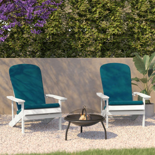 2PK White Chairs Teal Cushions