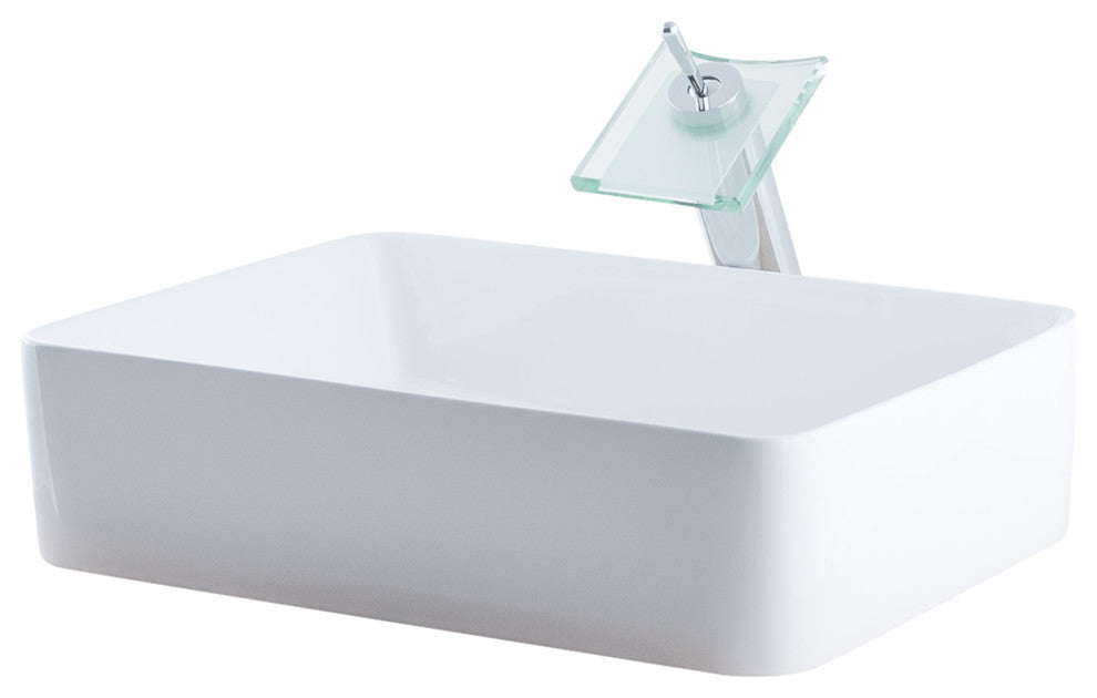 Porcelain Vessel Sink and Faucet Set, Chrome