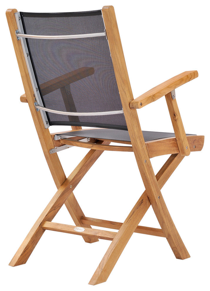 Teak Wood Miami Folding Arm Chair, Black, Set of 2