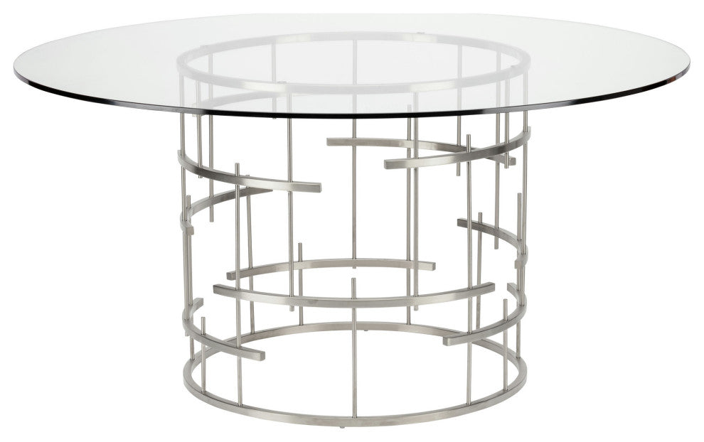 Round Tiffany Silver Metal Dining Table