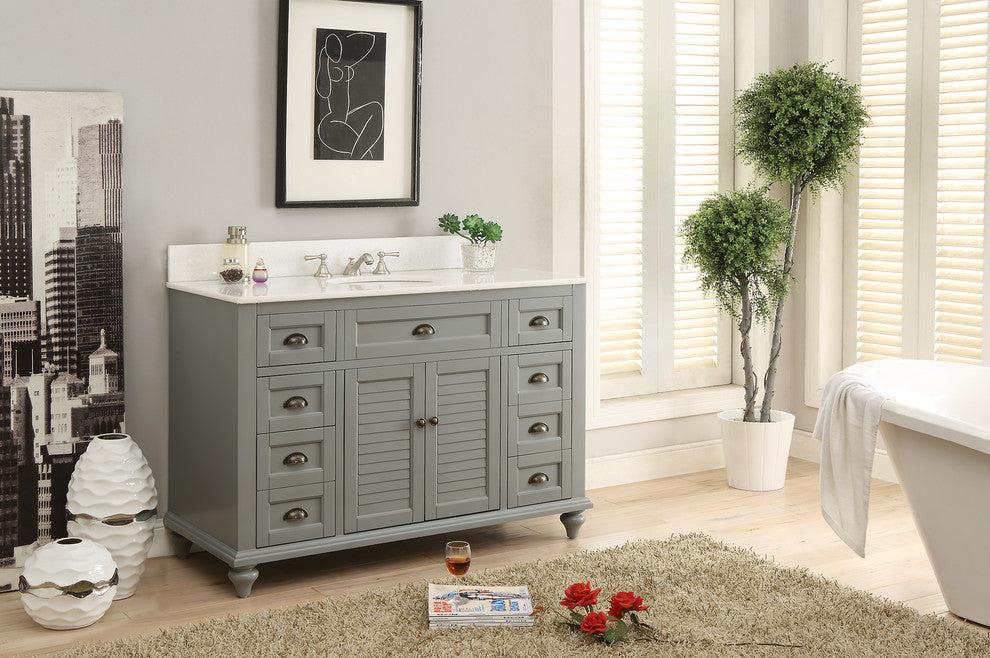 49" Glennville Quartz Top Bath Vanity, Gray