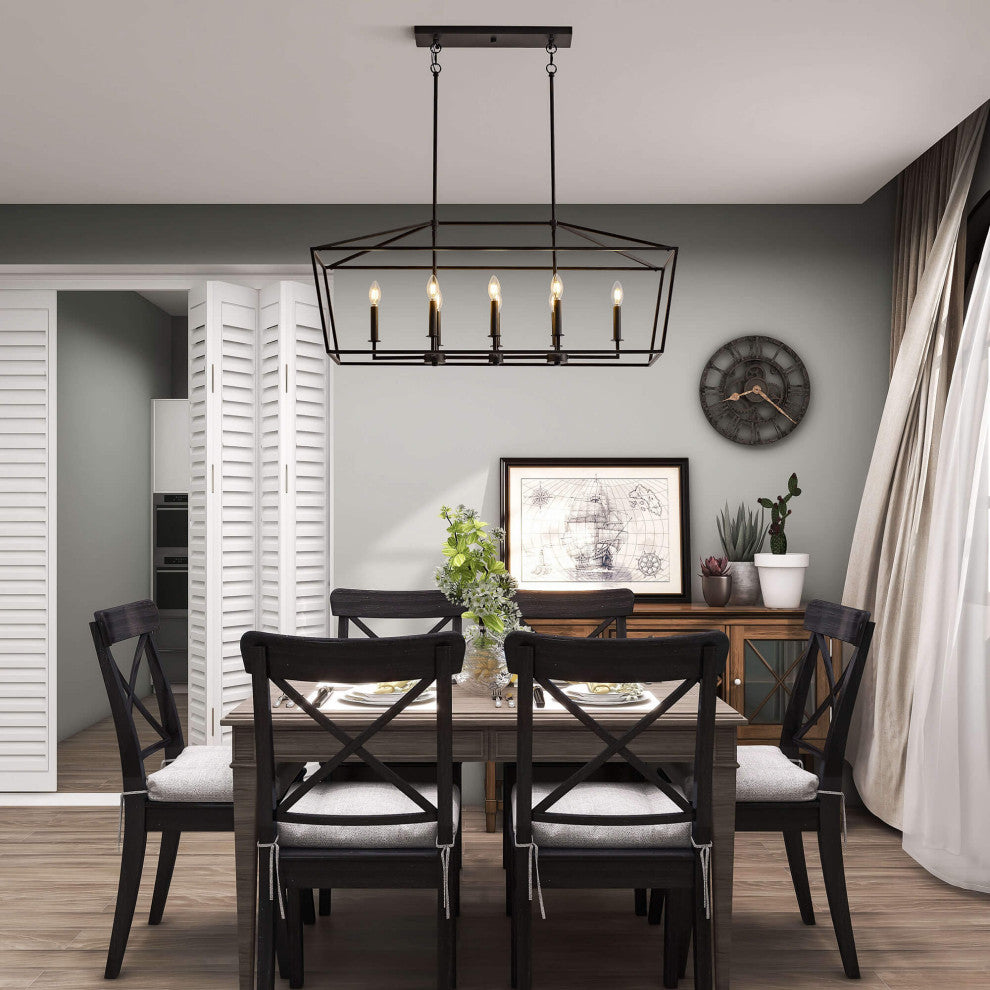 Iris 8-Light Antique Black Rectangle Candle Chandelier