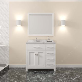 Caroline Parkway 36" Bath Vanity, White With Marble Quartz Top