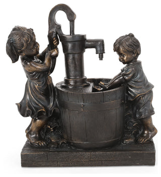 Rayle Outdoor Children at Water Pump Fountain, Dark Brown