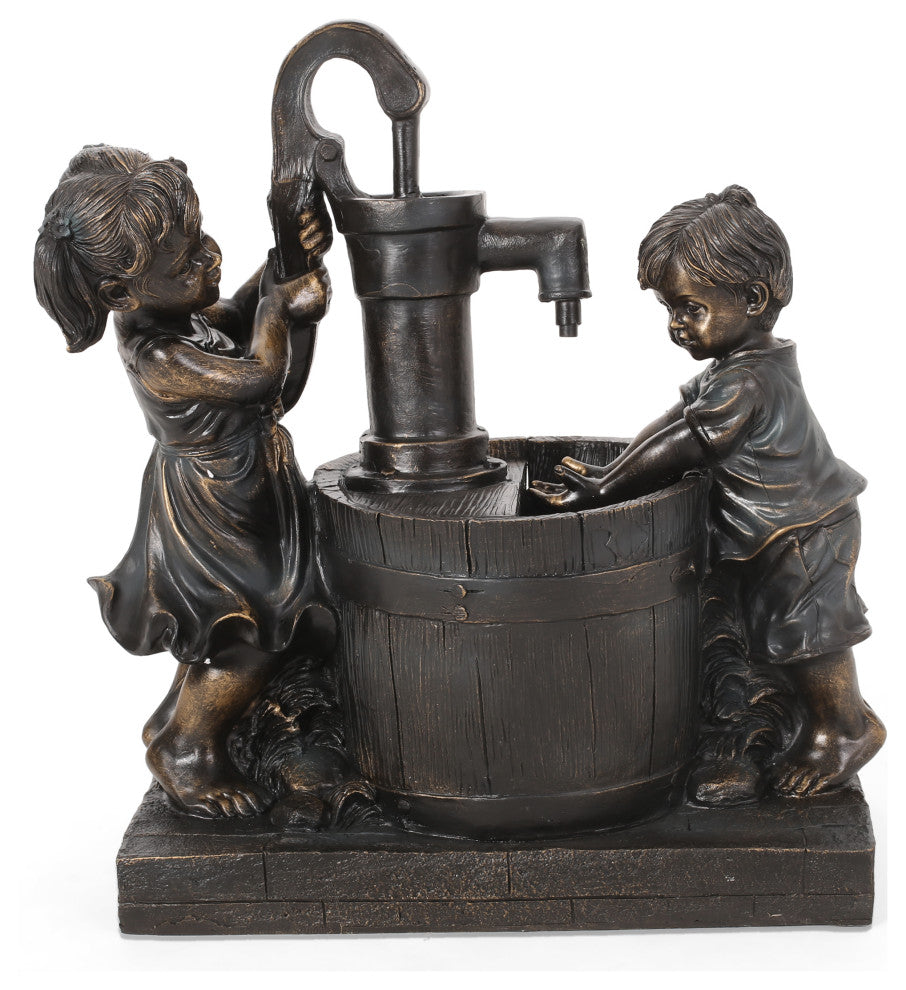 Rayle Outdoor Children at Water Pump Fountain, Dark Brown